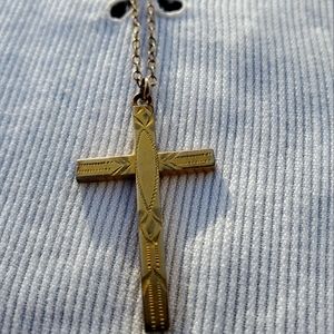Vintage 1930s-40s Engraved 1/20 12K Gold Filled Cross Necklace Pendant